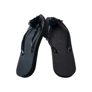 Black Rosette Top Women's Flip Flops Size 8 Black ( Shade And Shore) NWOT